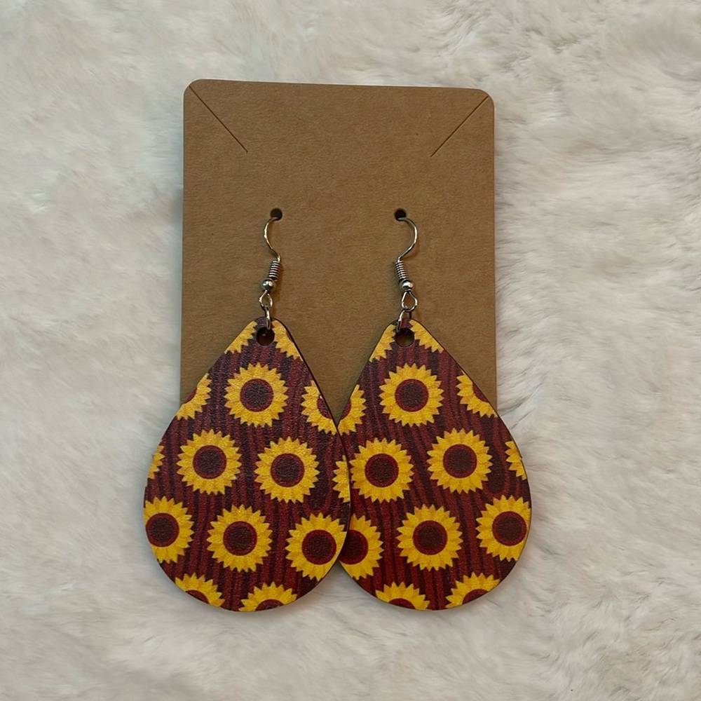 Rustic Sunflower Wooden Earrings